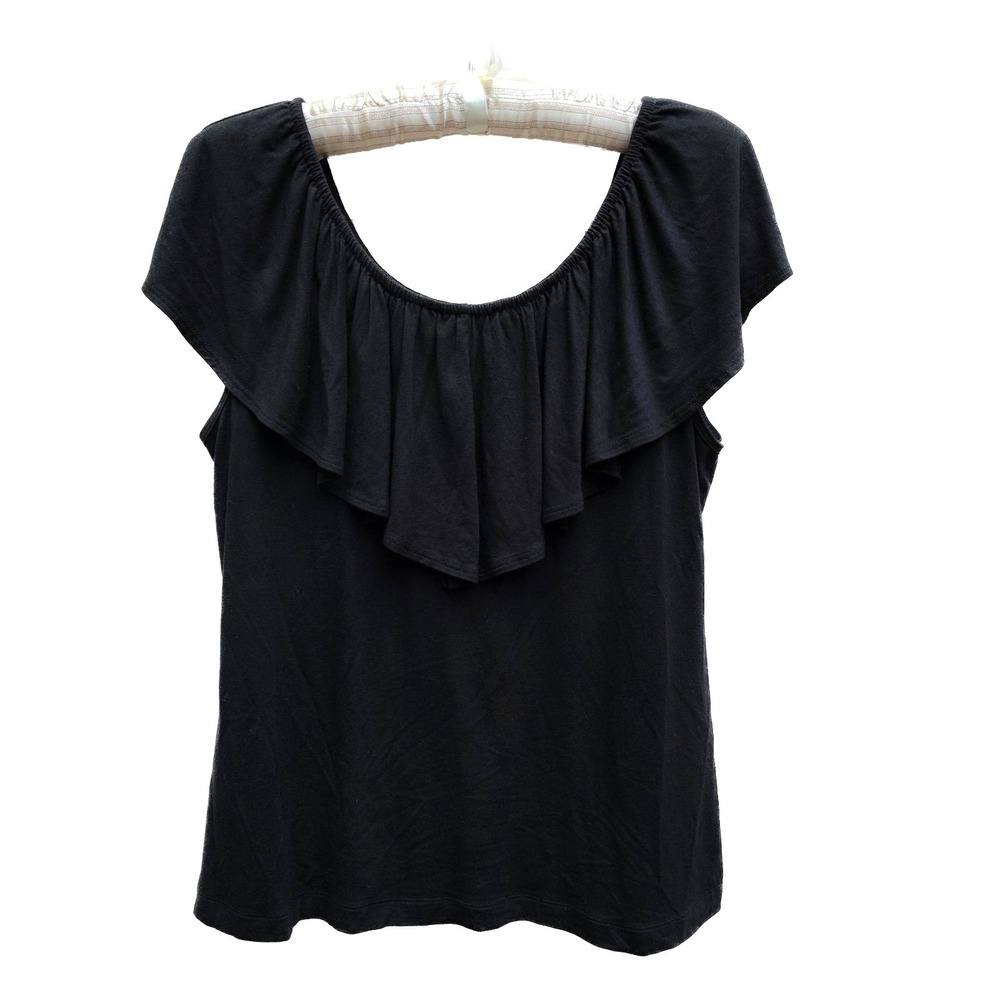 Anthropologie Black Ruffle‎ Top Womens S Stretch Boho Minimalist Goth Whimsygoth